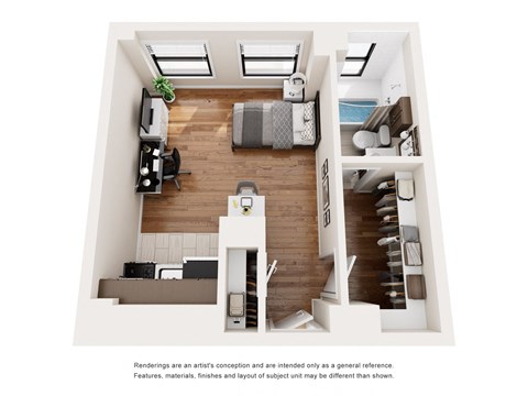 Floor plan for studio, 1 bath, 393 sqft